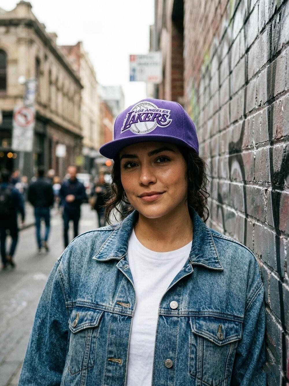 Mitchell & Ness LA Lakers Snapback Hat Purple NBA Rhinestone Logo Cap